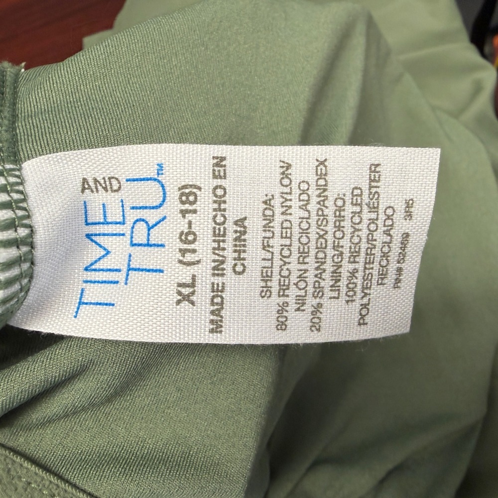 Time and Tru Faux Wrap Swim Dress Nylon Spandex XL Olive Green One-Piece - Picture 5 of 5